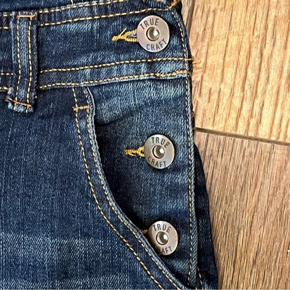 TRUE CRAFT Bib Overalls Womens Size 3 Blue Denim Gradient Wash Distressed Skinny - Picture 7 of 16